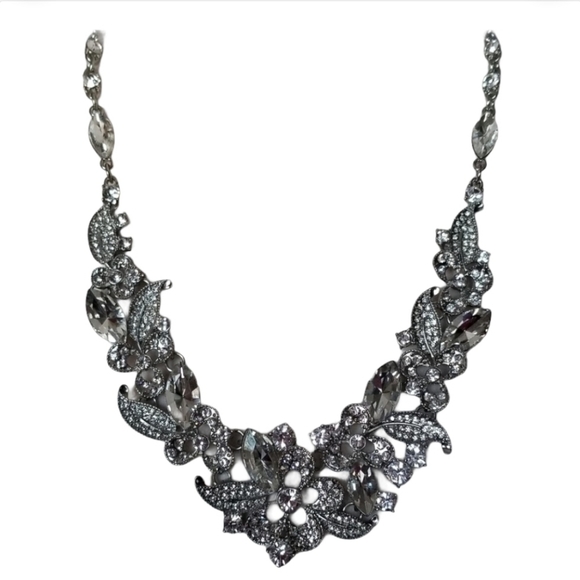 Prom Wedding Rhinestones crystal Necklace Earring Set silver - Picture 9 of 10